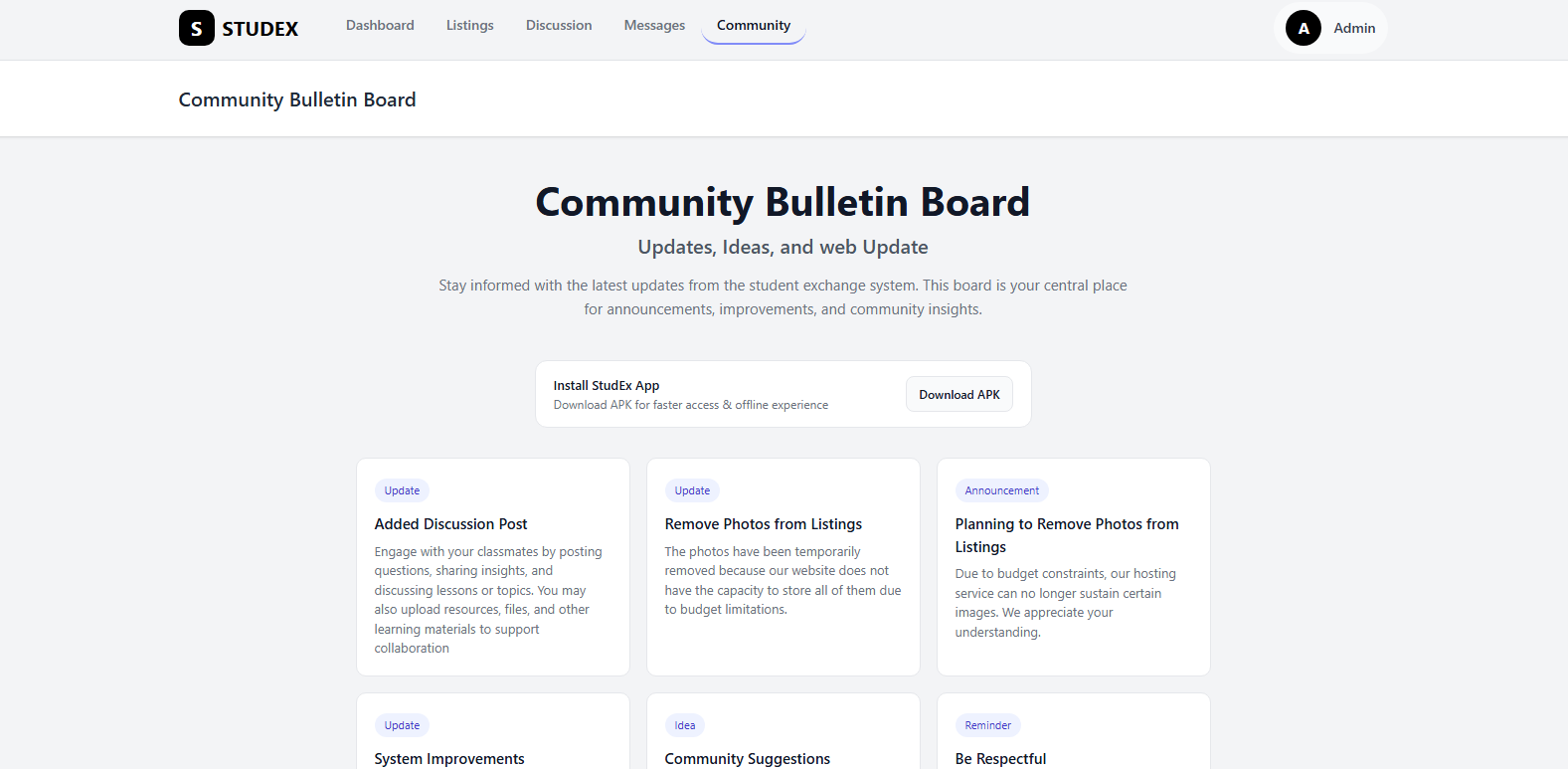 StudEx listing features