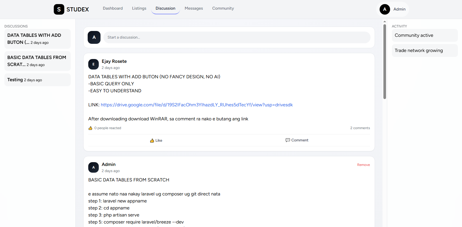 StudEx chat interface